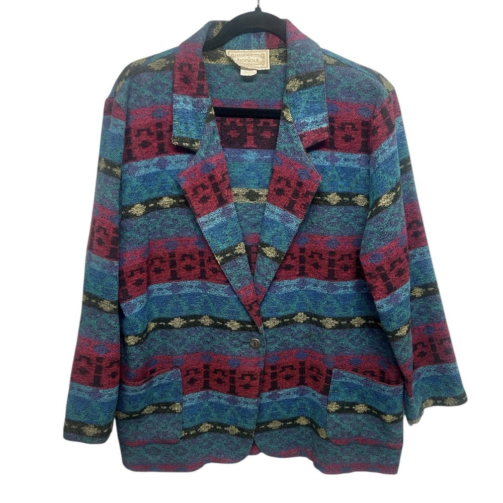 Vintage Bonjour Blazer Jacket Women's Size Large Southwest Western Boho Pockets‎